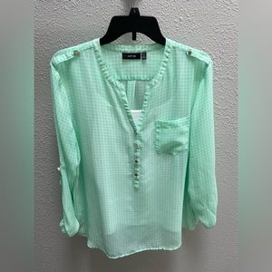 Apt. 9 Light Green Checkered Blouse